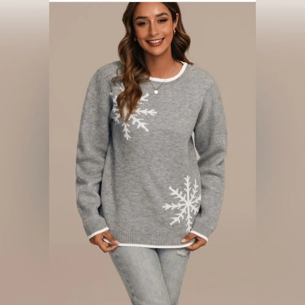 J.Jill gray and white snowflake pattern sweater size medium - Picture 2 of 10